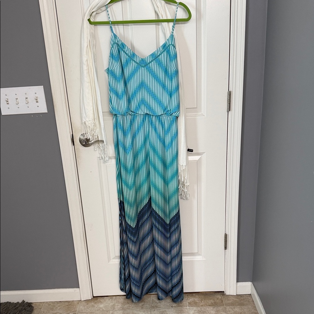 Vince Camuto Teal and White Striped Dress